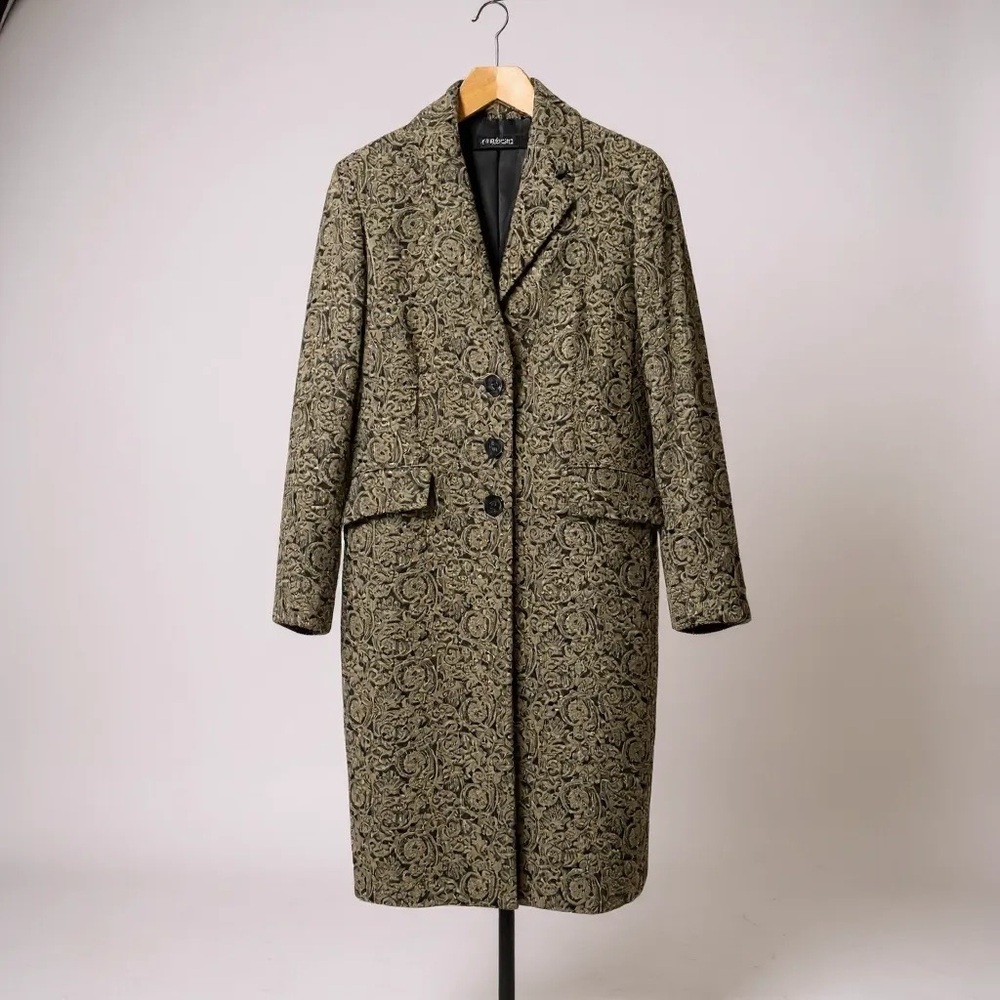 Kasper Paisley Jacquard Lined Trench Coat Blazer Jacket Pockets 6